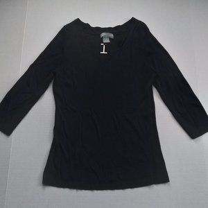 SML DESIGN Womens Ribbed Knit Top Size Large Black Pullover Sweater 3/4 Sleeves
